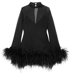 Taller Marmo Feather Trimmed Black Spirito Mini Dress Size IT 42
